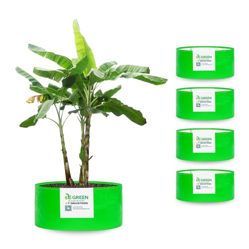 Image of HDPE Grow Bags for Plants 24X12 Inch (Pack of 5) | 260 GSM Heavy Duty UV-Protected Round Green Colour Plant Bags for Terrace and Vegetable Gardening | Strong & Reusable|