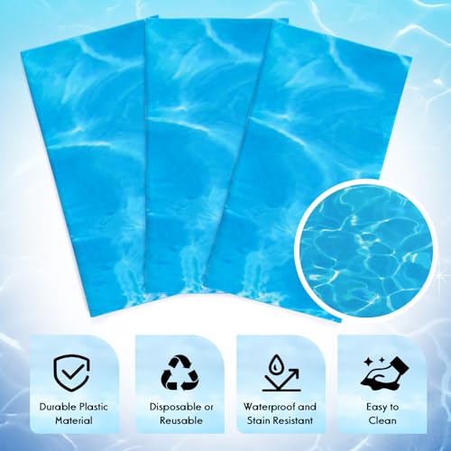 Image of 3 Pcs Ocean Waves Tablecloths, 54 x 108 Inch Ocean Theme Table Cover,Plastic Water Print Tablecloths for Beach Pool Sea Theme Party Decorations