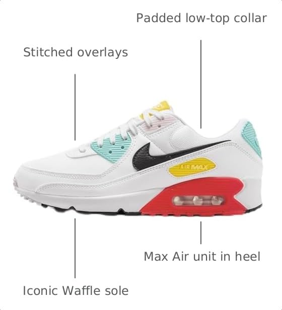 Image of Nike Air Max 90 Women's Shoes (FZ3622-100, White /Pink Foam /Bright Crimson /Black) Size 8