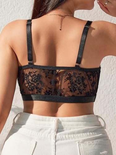 SOLY HUX Women's Plus Size Floral Lace Bra Sheer Wireless See Through Bralettes with Adjustable Straps2