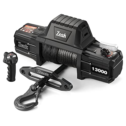 ZEAK 13000lb Platinum Winch Synthetic Rope Winch, 12V DC Power Waterproof Winch for Towing Jeep
