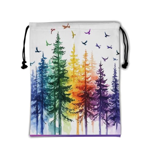 Image of Colorful Trees Gymnastics Drawstring Bag Small Gymnastics Pouch Bag for Gymnasts Dancer Holding
