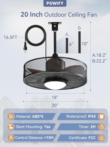 LEDIARY Gazebo Fan,Outdoor Ceiling Fan with Light for Patios and Remote, IP65 Waterproof Plug in Ceiling Fans with Hanging Hook,6 Speeds, 3CCT, Black Ceiling Fan for Porch, Pergola, Canopy - Image 5