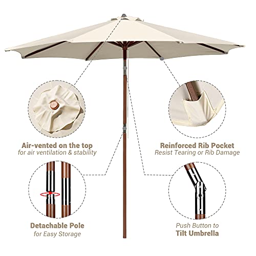 Yescom 13Ft Xl Outdoor Patio Umbrella W/ German Beech Wood Pole Beach Yard Garden Wedding Cafe Garden (Beige) #TOP2