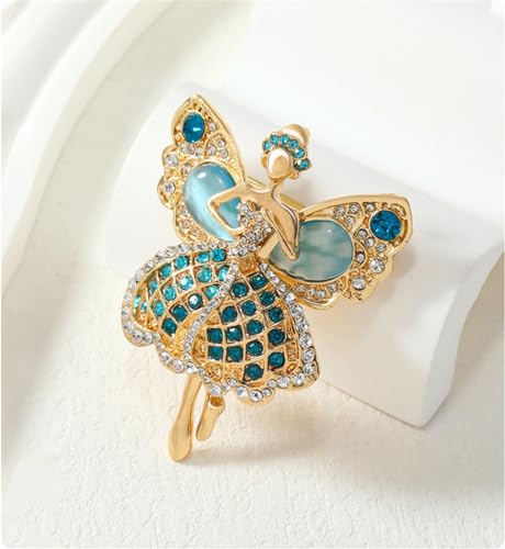 Image of Rhinestone Angel Ballerina Brooch Pin for Women Girls Fashion Crystal Gold Tone Cute Fairy Butterfly Ballet Dancer Brooches Lapel Pins Dainty Dress Accessories Birthday Christmas Jewelry Gift