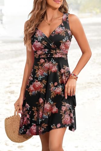 Image of Womens Wrap V Neck Sleeveless Sundress Summer Flare Tank Dress