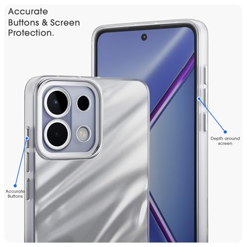 Image of Amazon Basics Back Cover for Oppo K13 5G | Pearl-Marble Swirl Design | Slim Shockproof TPU | Camera Protection Bumper Case (Silver)