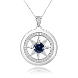 CASSADRA Sterling Silver Compass Pendant Necklace for Women Hypoallergenic Cubic Zirconia Adjustable Coin Pendant Necklace Jewelry Gifts for Wife Sister