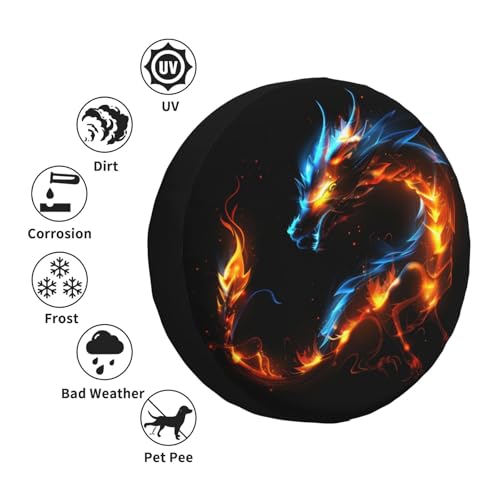 Image of Fire Dragon-A Spare Tire Cover Waterproof Dust-Proof Uv Sun Wheel Protectors Tire Cover Fit for Jeep,SUV, Rv, Travel Trailer, Truck15 Inch