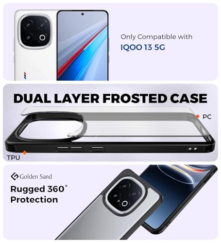 Image of Golden Sand for iQOO 13 5G - Rugged Frosted Semi Transparent PC Shock Proof Slim Back Case for iQOO 13, Black