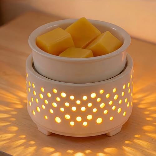EQUSUPRO Ceramic Wax Melts Warmer–Electric Candle Wax Warmer for Scented Wax PTC Heating 4-in-1 Night Light Electric Wax Burner Fragrance Wax Melter