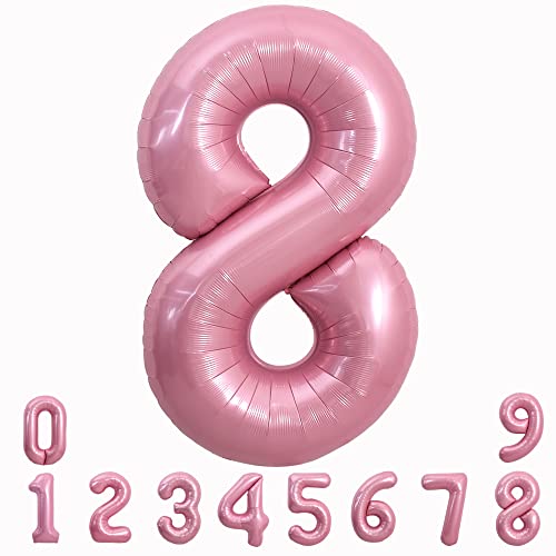 Image of TONIFUL 40 Inch Light Pink Large Numbers Balloons 0-9, Number 8 Digital 8 Helium Balloons, Pink Foil Mylar Big Number Pastel Balloons for Birthday Party Anniversary Supplies Decorations