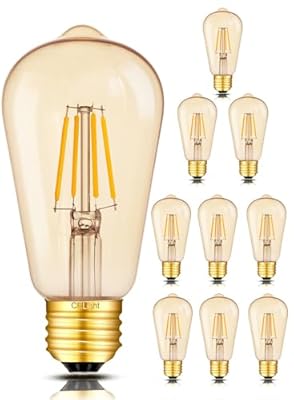 CRLight Amber Glass ST58 = ST19 Vintage LED Edison Bulb - Dimmable 6W 650LM 2700K Warm White, 90+ CRI, E26 Antique Style Decorative Filament Light, 60W Incandescent Replacement, 10-Pack