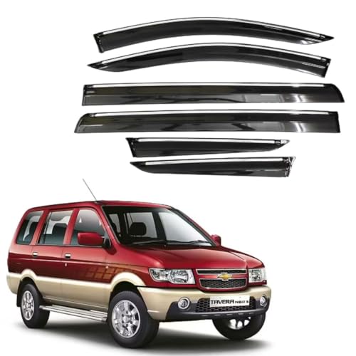 Image of CAR SAAZ Chrome Line Door Visor for Tavera (Set of 6 Pcs) | Rain Guard | Wind Deflector