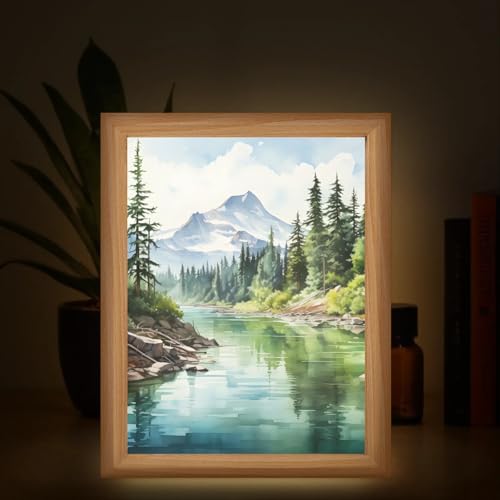 Light Up Painting, Watercolor Forest Wall Art Picture Light Beautiful Forest Light Up Desktop Art Decor, 10 Brightness USB Powered 3 Lighting Modes, Anxiety Relief Gift for Bedroom Home-Without Frame