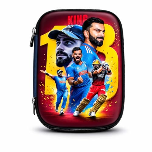 Image of Gifts- Virat Kohli Pencil Pouch for Kids- Pack of 1, Large Capacity Waterproof Stationery Pouch with Zipper| Cute Hardtop Pencil Box for School, Boys & Girls Size 22X15 cm