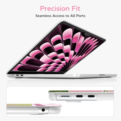 Image of B BELK for MacBook Air 15 inch Case 2026 2025 2024 2023 M5 M4 M3 M2 | Protective Printed Laptop Hard Shell Case with Keyboard Cover & Screen Protector, Green Pink Aesthetic Butterfly Collage