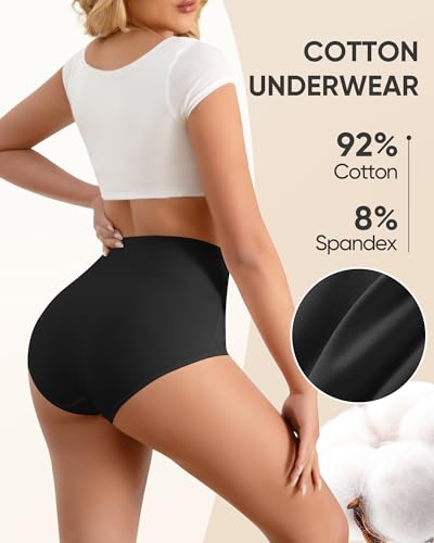 Image of Women's High Waisted Cotton Underwear Panties Ladies Stretch Breathable Full Coverage Briefs 4 Pack