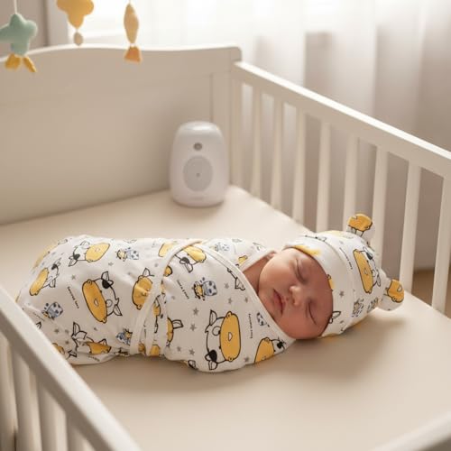 Image of Ramede 6 Pack Swaddle Blanket with Hats for Baby Girl Boy 100% Cotton Swaddles 0-3 Months, Adjustable Breathable Skin Friendly Receiving Blanket Wrap, Essential for Newborns(Rainbow,Yellow)