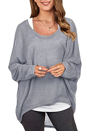 Image of ZANZEA Women's Off The Shoulder Batwing Tops Casual Loose Oversized Tshirts Long Sleeve Fall Pullover Sweater Tops