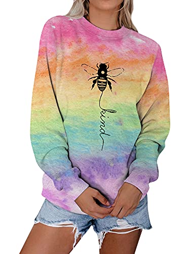 Dresswel Damen Bee Kind Pullover Bunt 3D Druck Sweatshirt Rundhals Langarmshirt Biene Bluse Oberteile Tops Cover