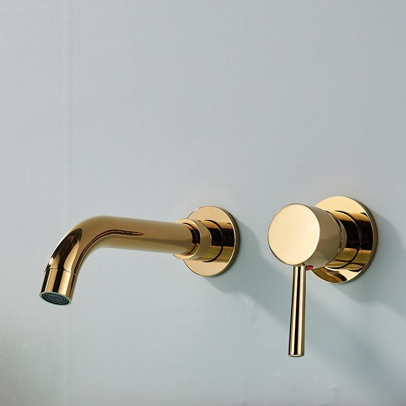 Robinet mitigeur mural en laiton pour lavabo de salle de bains finition couleur or