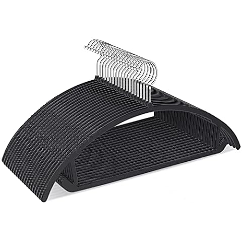 TIMMY Plastic Hangers 50pack No Shoulder Bump Suit Hangers - Chrome Hooks,Non Slip Space Saving Clothes Hangers, Heavyduty,Rounded Hangers for Sweaters,Coat,Jackets,Pants,Shirts,Dresses Black Hangers Cover