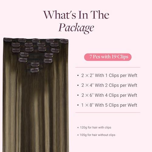 GOO GOO Clip in Hair Extensions Real Human Hair, Remy Human Hair Extensions Clip ins for Women, Natural Human Hair, 22inch 120g 7Pcs, 4/26/4 Balayage Chocolate Brown to Honey Blonde - Thumbnail 2