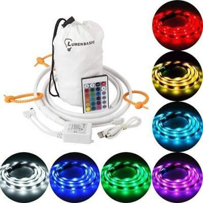 LumenBasic RGB Multicolor Color Changing Camping LED Light Strip for Outdoors Actvities Hiking RVâ€“Dimmable Switch, Waterproof, USB Powered String Lights