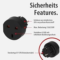 Brennenstuhl Reisestecker/Reiseadapter (Reise-Steckdosenadapter zum Anschluss elektrischer Geräte mit British Standard Stecksystem in Ländern mit Schutzkontakt Stecksystem) schwarz – Ansicht 3