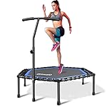 Newan 48'' Fitness Trampoline with Adjustable Handle Bar, Silent Trampoline Bungee Rebounder Jumping Cardio Trainer Workout for Adults - Max Limit 330 lbs