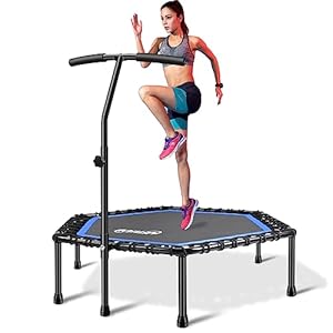 Newan 48” Fitness Trampoline with Adjustable Handle Bar, Silent Trampoline Bungee Rebounder Jumping Cardio Trainer Workout for Adults – Max Limit 330 lbs