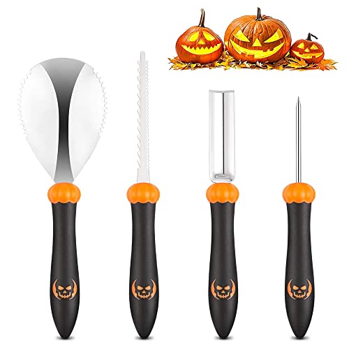 DOJoykey Pumpkin Carving Set 4pcs Heavy Duty Stainless Steel Pumpkin Carving Tools for Halloween Pumpkin Party Decoration