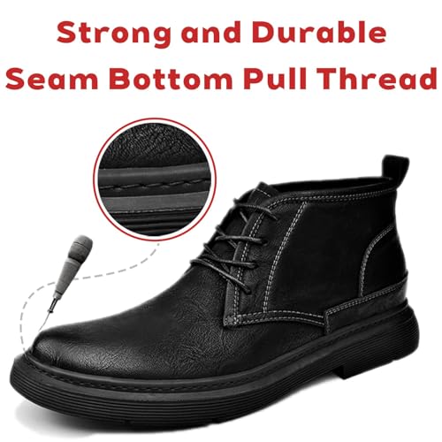 Men's Leather Lace-up Dress Chukka Ankle Boots Retro Round Toe Winter Plush Comfortable Non-slip Derby Boots Fashion Waterproof Business Formal Motorcycle Booties3