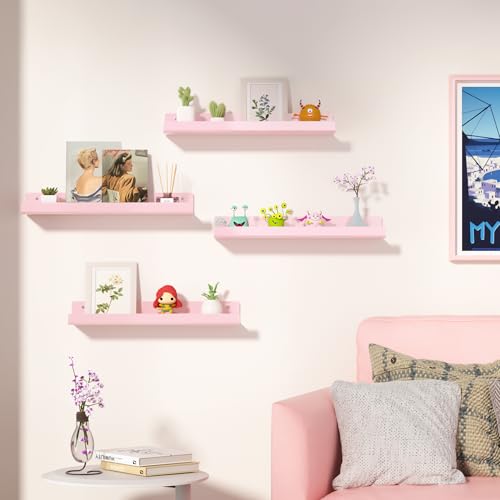 Image of upsimples 4 Pcs 15 inch Acrylic Shelves for Wall Decor and Display, Pink