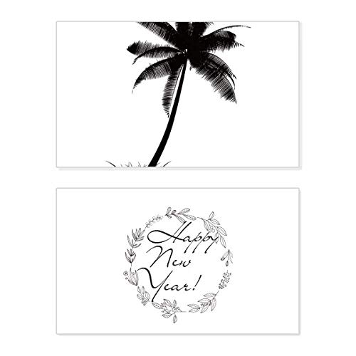 Tarjeta conmemorativa de Año Nuevo: silueta de árbol de coco en la playa para regalar