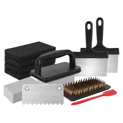 Kits de Limpieza para Planchas,Accesorios De Limpieza Para Parrillas De Barbacoa | Estropajo Ergonómico Resistente al Calor para Pala, Utensilios de Cocina, Vajilla de Picnic, Furgoneta de Comida y Ca