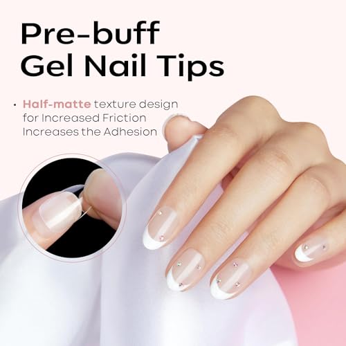 Image of Modelones Extra Short Oval Round Nail Tips - 510Pcs Soft Fake Nails Tips Gel Pre-shaped Half Matte Full Cover No Filed False Extension Manicure Salon DIY at Home 15 Sizes