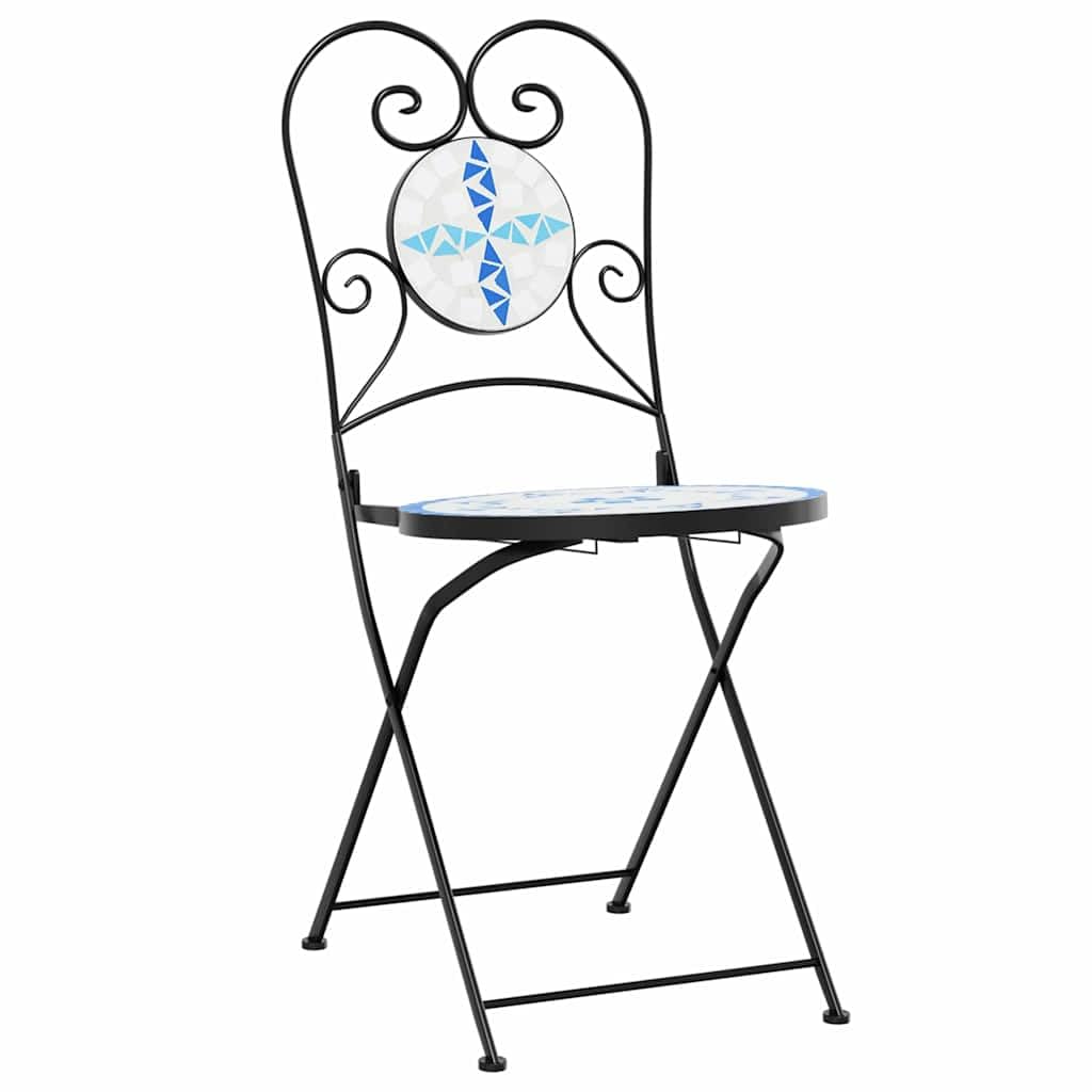 Generico Set da Bistrot con Mosaico Blu e Bianco in Ferro e Ceramica,Set da Giardino