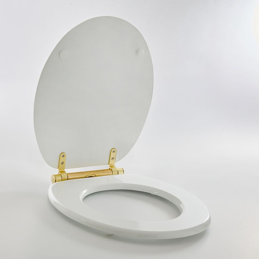 Milano Richmond 375mm x 435mm White Toilet WC Seat Top Fix Brass Soft Close Hinges