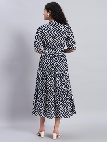 Image of PIDAVLIYA'S Women's Floral Summer Maxi Dress I Cotton Printed I One Piece Bodycon Midi Dress with V-Neck, Puffed Sleeves