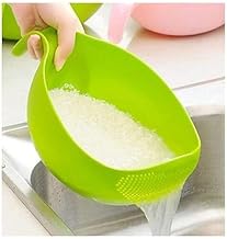 Kitchen Rice Washing Bowl Strainer, Plastic Colander for Fruits and Vegetables, Green, 25L x 15W x 3H Centimeters
