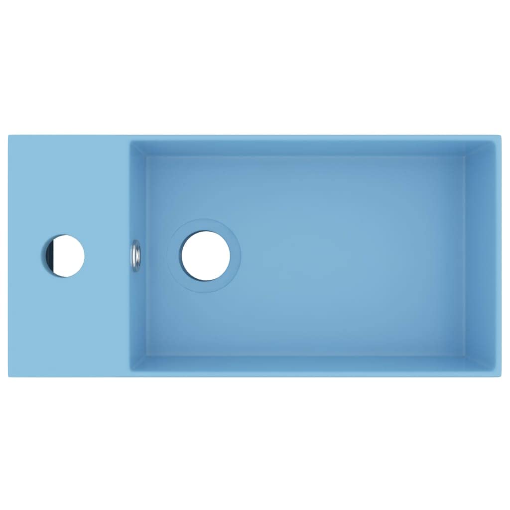 LAPOOH Lavabo con rebosadero cerámica Azul Claro, Fregadero, Lavabo Baño, Lavamanos Baño, Lavatorio Casa De Banho, Mueble Lavabo sobre Encimera - 146989