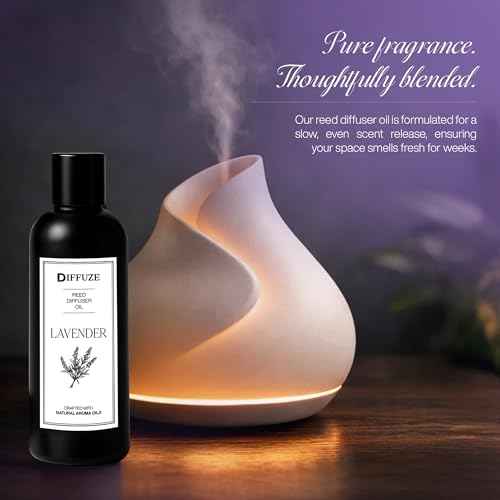 Image of DIFFUZE Lavender Essential Oil Reed Diffuser Refill with 10 Fibre Reed Sticks | Aroma Oil & Fragrance Oil for Home | Diffuser Oil for Home Fragrance | Essential Oil Diffuser for Home, office, bathroom