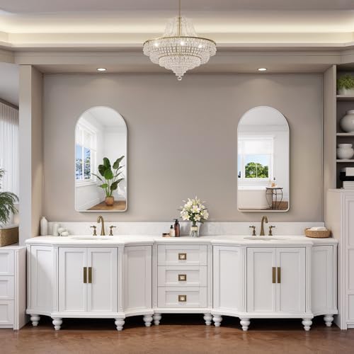 Image of FORBATH Arched Bathroom Mirror 20x40 Inch, Silver Bathroom Mirror Wall Mounted Modern Aluminum Alloy Frame Arch Mirror for Bedroom Living Room Entryway, Hanging or Leaning Against Wall