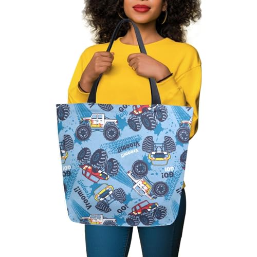 Vroom Quoted Blue Truck Canvas Tote Bag for Women with Zipper Pocket Reusable Grocery Shopping Bags Large Travel Shoulder Bag Handbag Bags2