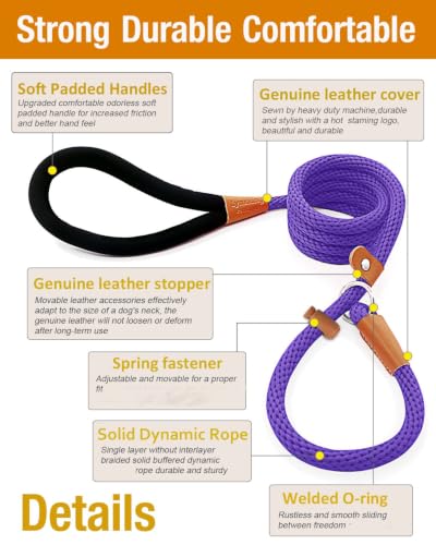 Image of 2 Pack Dog Leash Slip Lead Braided Rope Pet Training Loop Leashes 5ft 6ft
