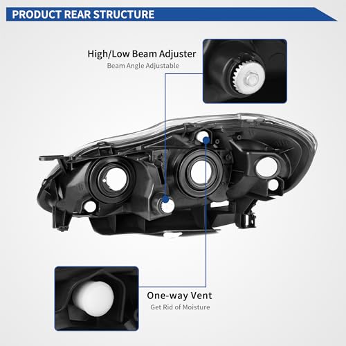 Image of oEdRo Headlight Assembly Compatible with 2003 2004 2005 2006 2007 2008 Corolla Headlamp with Amber Reflector Clear Lens Black Housing