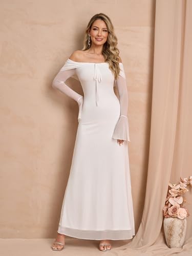 Off Shoulder Long Sleeve Maxi Dress Bodycon Tie Party Formal Wedding Guest Dresses for Women 20254