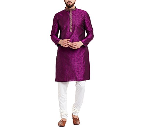 Sojanya (Since 1958 Men'S Emerald Green Jacquard Silk Kurta & Churidaar Pyjama